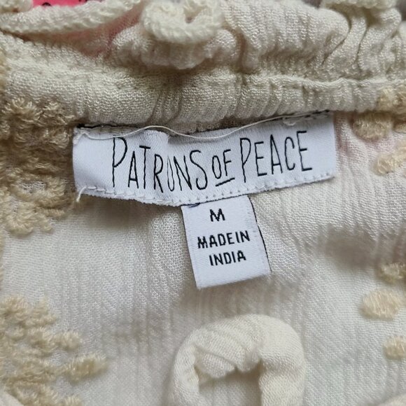Patrons Of Peace M Top Ivory Boho Embroidered Sleeveless ruffle Vneck tie front - Picture 4 of 8